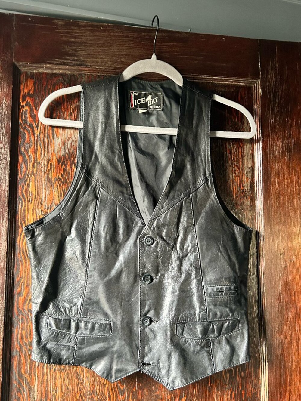 Vintage Ice Bay 100% Leather Black Vest — Fully Lined